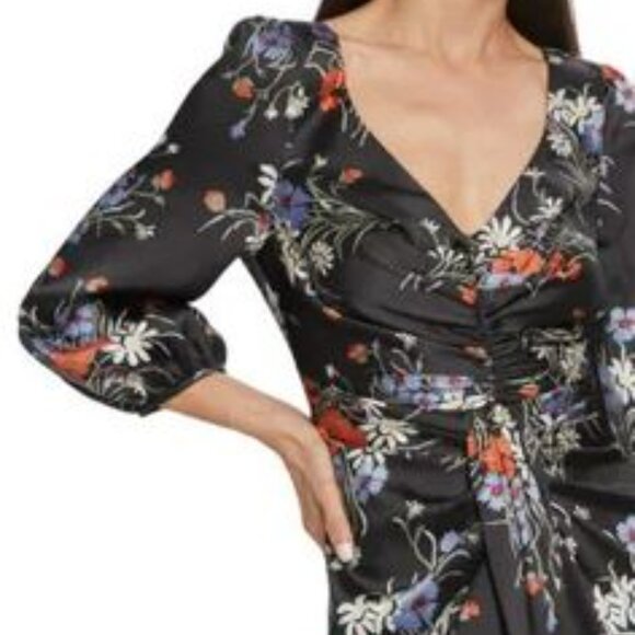Cinq a Sept Walker Satin Floral Midi Dress Obsidian Black Multi Size 14 NWT - Picture 8 of 9
